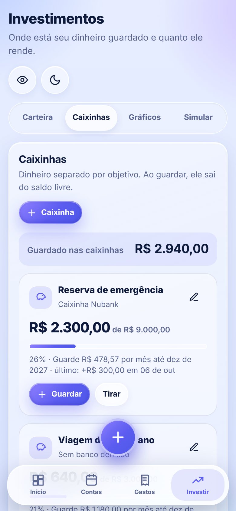 Caixinhas com reserva de emergência e quanto guardar por mês